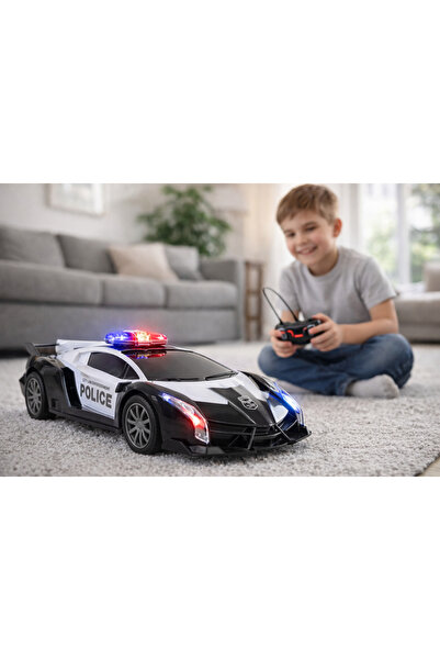 LEAN R/C 1:16 Black Police Car with LED Lights
