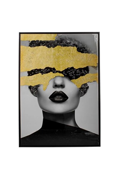 ELITECOMMERCEMARKET Tablou Canvas Decorativ Abstract Fată cu Buze Aurii, 52x7...