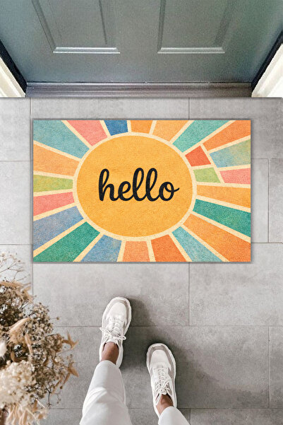Rugmood طباعة رقمية حديثة - نمط شمس ملون للترحيب - سجادة أمام الباب