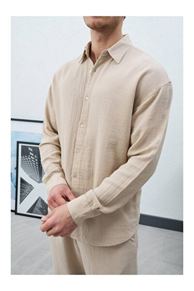 perasttesktil Men's Muslin Fabric Oversized Shirt