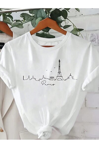 EYAX MODA TRICOU OVERSIZE CU IMPRIMARE PEȚRĂLORIȘTELE PARIZIENE