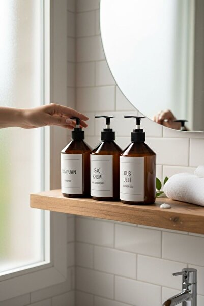 ANJEAHOME طقم صابون بلاستيكي كهرماني اللون من سيندي مكون من 3 قطع سعة 500 مل ...