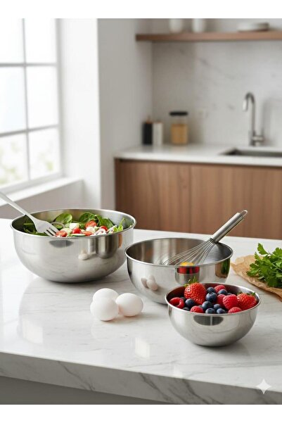 Eforeca Profesyonel 3'lü Paslanmaz Çelik Karıştırma ve Hazırlık Kabı Seti