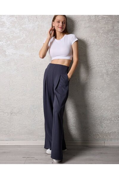 Kanonik Education Women's Pleated Hidden Pocket Detail Casual Trousers