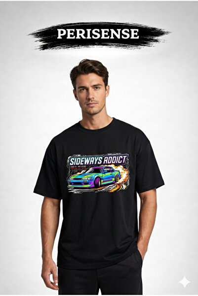 PERISENSE Unisex Sideways Addict Printed Premium Combed Cotton Oversized T-Shirt