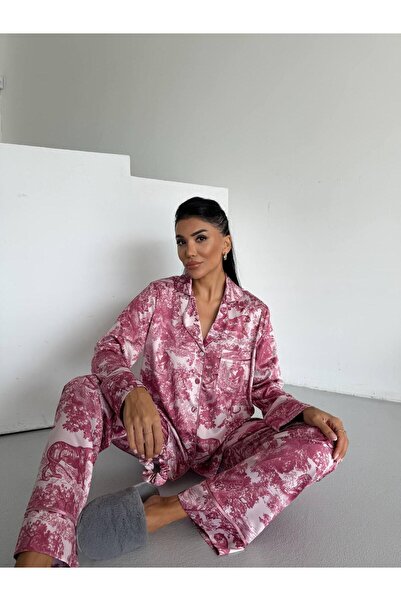 Loraofsilk DİJİTAL DOĞA DESEN BASKILI İPEK SATEN PİJAMA TAKIMI