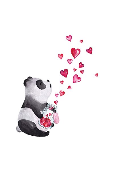 Yash Wall sticker, Panda Bear with hearts, size 30x30cm, multicolor