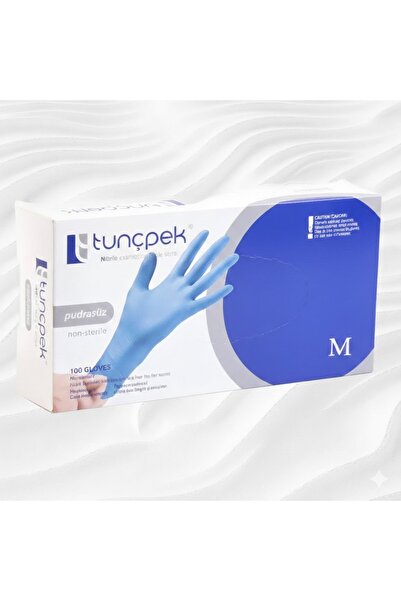 Tunçpek Pudrasız Mavi Nitril Eldiven M Beden 100'lü Paket