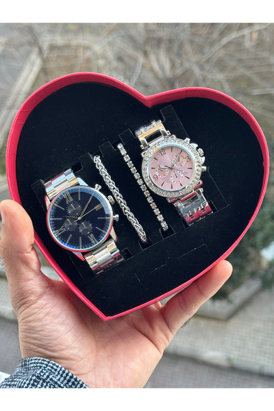 Tulpar Special Design Lover Couple Wristwatch Set in Red Heart Box