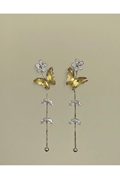 Butik Taşlı Kelebek Küpe,Çelik Küpe