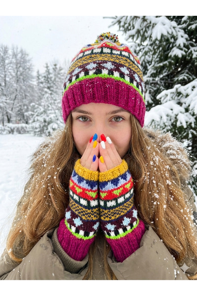 MESKSTORE El örgüsü bere takım kışlık bohem hediyelik sıcak tutan takım