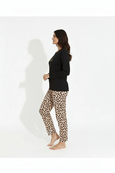 BOYRAZ B. 20694 Women's Milan Black Leopard Printed Pajama Set