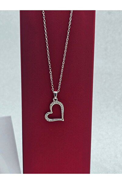 Mosso Steel Heart Zircon Stone Steel Necklace Silver Color