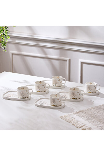 Malooki Set of 6 cups with 6 saucers, uneven plate, porcelain, 220 ml - Lifet...
