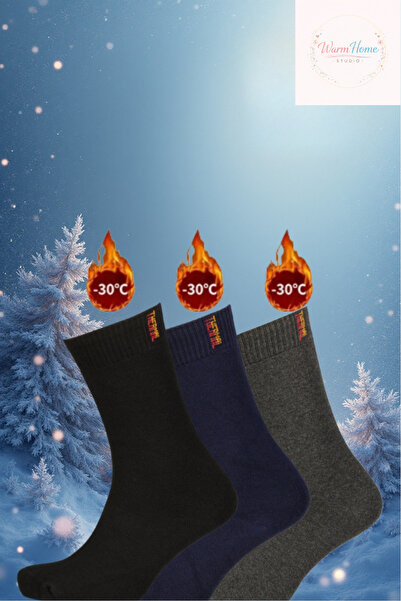 WarmHome Studio Warm Home 3 Çift Termal Erkek Çorabı – Dikişsiz Burun, Isı Ge...