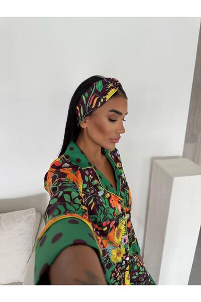 Loraofsilk ÇİÇEK DESEN İPEK SATEN PİJAMA TAKIMI