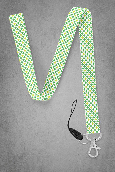 BUEMİ حزام للرقبة ذو طابع أصفر وأخضر، حبل للرقبة، حامل للبطاقات والهاتف - BAS089