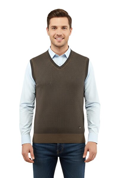 Çizgi Triko Men's V-Neck Sweater Steel Knit Regular Fit 5208H Bgl-St04960