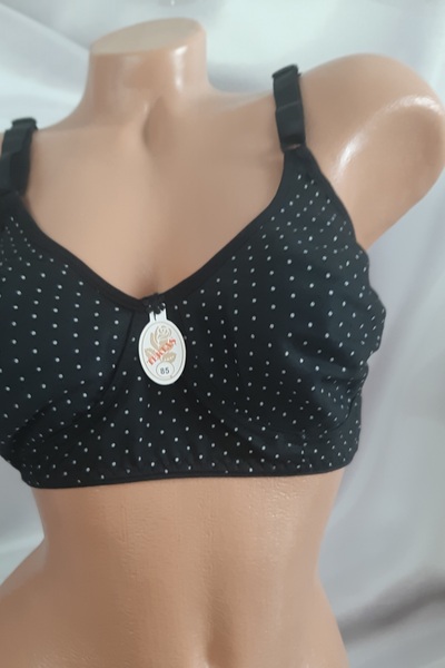 Butik Siyah puantiyeli desteksiz balensiz büyük beden kadın sütyen