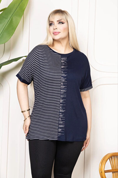 velmorafashion Velmora Premium Women's Plus Size Stone Detailed Striped Visco...