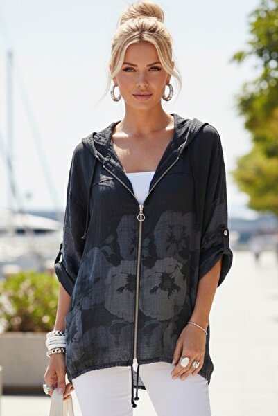 Chiccy Jachetă italiană neagră cu nasturi, cu mânecă lungă, cu buzunare, K cu...