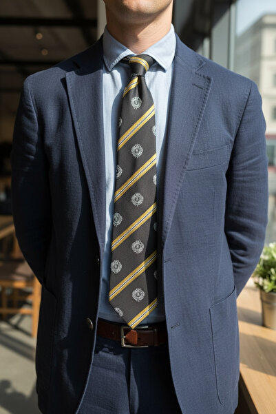 CROATE Italian Style Logo & Striped Premium Tie-Black