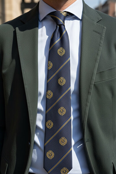 CROATE Italian Micro Pattern Logo Striped Tie – Premium Series-Navy Blue