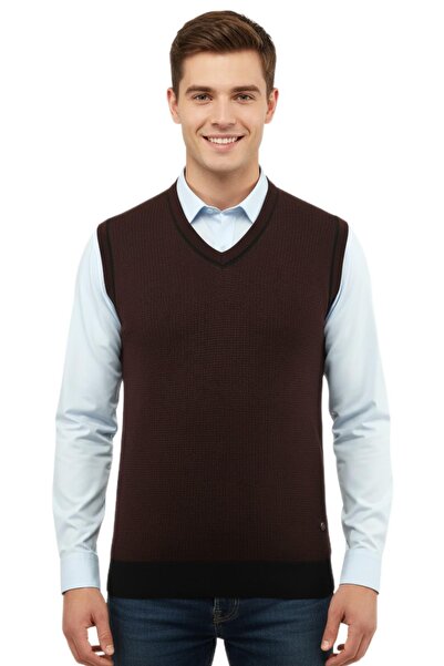 Çizgi Triko Men's V-Neck Sweater Steel Knit Regular Fit 5208H Bgl-St04960