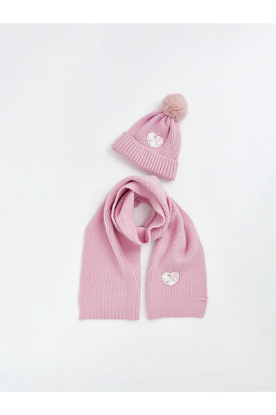 LC Waikiki Eșarfă și beretă brodate Hello Kitty roz pentru fete