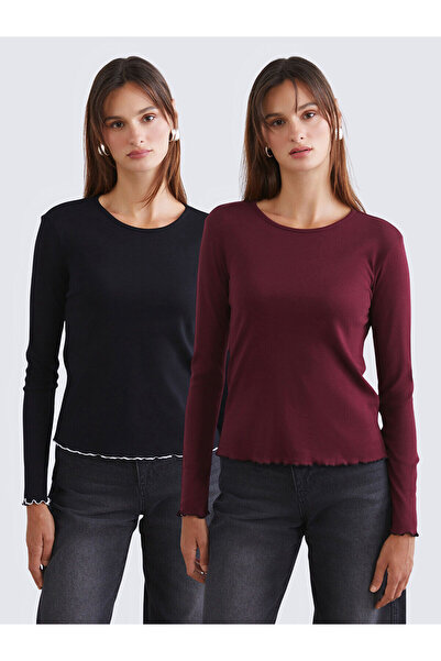 LC Waikiki Γυναικείο μπλουζάκι Özmarka New Season Crew Neck, Πακέτο 2 τεμαχίων