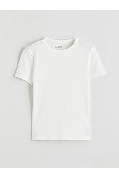 LC Waikiki تيشيرت أساسي للبنات من هيرا فاشن بلون البيج مع ياقة دائرية