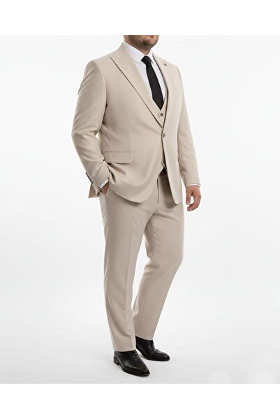 TerziAdemAltun Italian Style Overcoat Vest Pants Suit Beige T12155