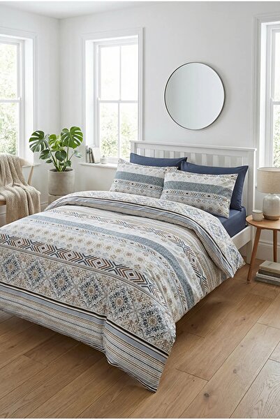 serelya Σετ Παπλωματοθήκης Διπλό - Έθνικ Σχέδιο - Με Ελαστικό Σεντόνι - Ύφασμ...