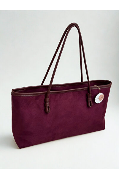 BAGLOVİS Classic Medium Size Suede Detail Burgundy Women's Shoulder Bag En40 ...