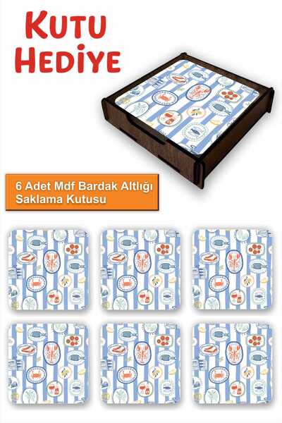 UNT 6-Piece Mdf Coasters with Storage Box – Decorative Mediterranean Breeze P...