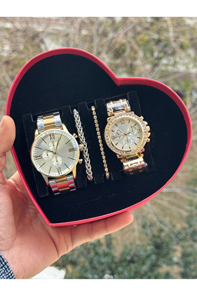 Tulpar Special Design Lover Couple Wristwatch Set in Red Heart Box