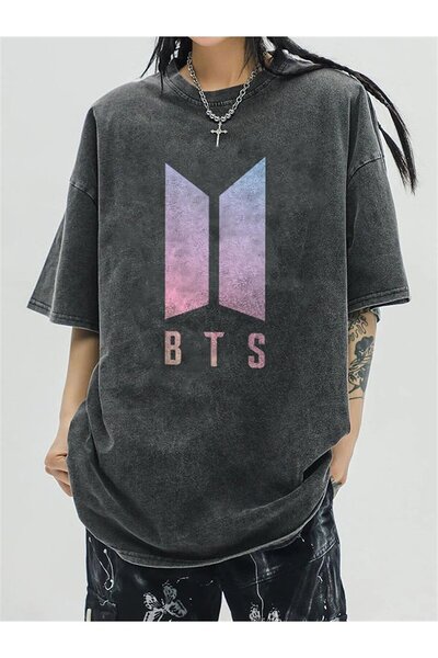 Le Savu Logo Bts lavabil cu imprimeu Unisex supradimensionat Vintage tricou