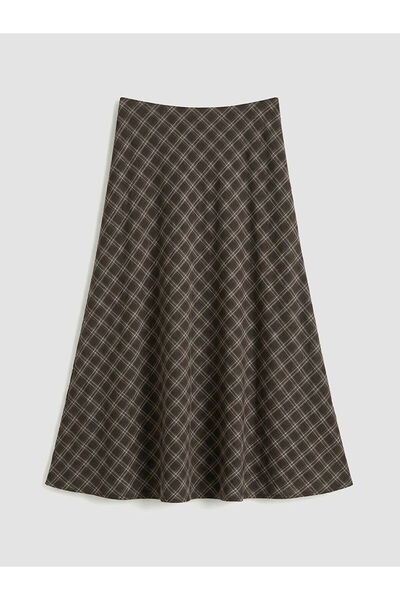 LC Waikiki Gülis Store'den Kahverengi Beli Lastikli Ekose Kloş Etek