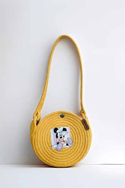 Sthapy Geantă de jută pentru mână și umăr pentru copii ESM Desing Micky cu im...