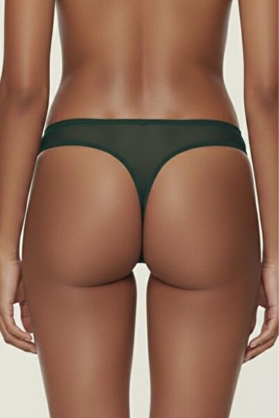 Vanilya Secret Koyu Yeşil Kadın Lüks Transparan Tül Tanga | Rahat Esnek Dokul...