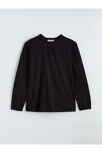 LC Waikiki Bluză neagră LCW Grace cu decolteu tip bicicletă și broderie