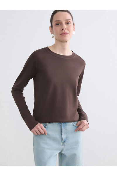 LC Waikiki UZG Store'den Stilinizi Oluşturun Kahverengi Bisiklet Yaka Kadın Body