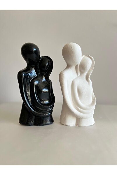 Genel Markalar Sevgili Aşıklar Sarılmış Biblo Dekor biblo -Siyah Beyaz 20 cm ...