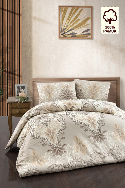 CAQQA 100% Cotton Lara Ecru Double Duvet Cover Set