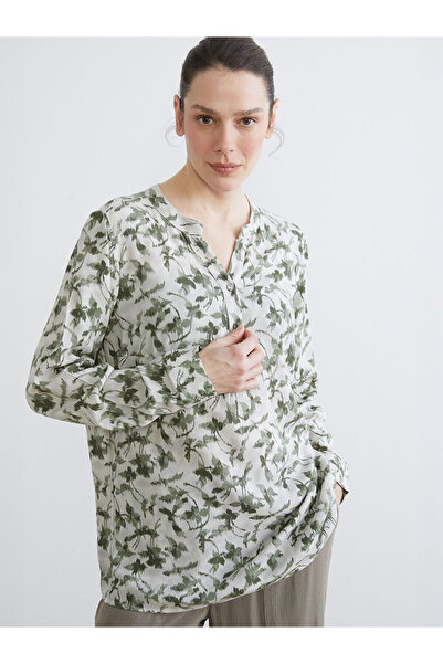 LC Waikiki Green Cropped Collar Floral Blouse from Plus-Store