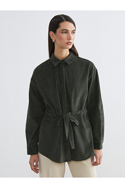 LC Waikiki Özmarka Νέα Σεζόν Γυναικείο Τουνίκ Πουκάμισο Βελούδο με Ζώνη στη Μέση