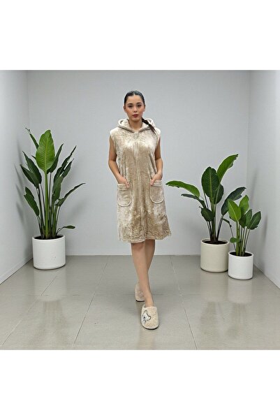 Şahteks Women's Zippered Double Pocket Hooded Zero Sleeve Ultrasoft Dressing ...