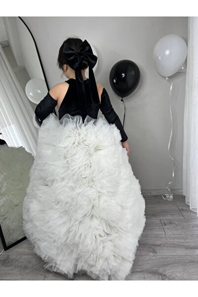 Sare Çocuk Giyim فستان سهرة للأطفال من مجموعة دايموند باللونين الأسود والأبيض...