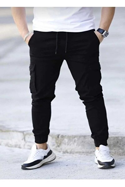 LEFNY COLLECTİON Stretch Fabric Black Pants with Elastic Waist and Cuffs