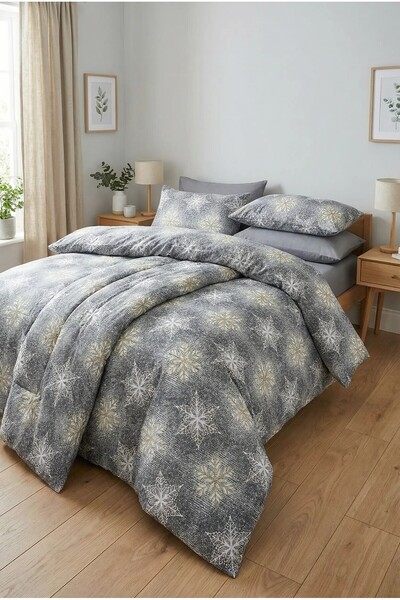 serelya طقم غطاء لحاف مزدوج - نمط ندفة الثلج - مع ملاءة مرنة - قماش رانفورس -...